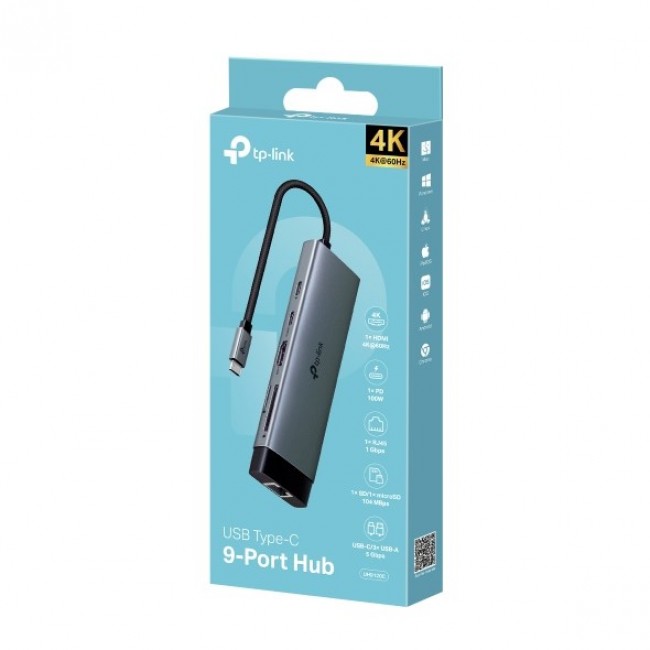 TP-Link UH9120C interface hub USB 3.2 Gen 1 (3.1 Gen 1) Type-C 5000 Mbit/s TP-Link UH9120C interface hub USB 3.2 Gen 1 (3.1 Gen 1) Type-C 5000 Mbit/s