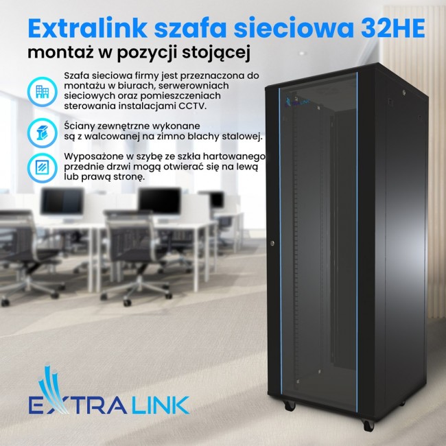 Extralink Rackmount cabinet 32U 800x800 Black standing