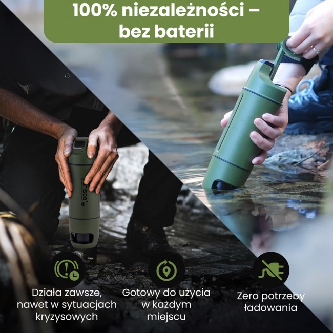 Extralink PURISOO+ BUTELKA Z SYSTEMEM FILTRUJACYM Z POMPKA 400ML FILTR UF + ACF Water filtration bottle 0.4 L Green, Olive