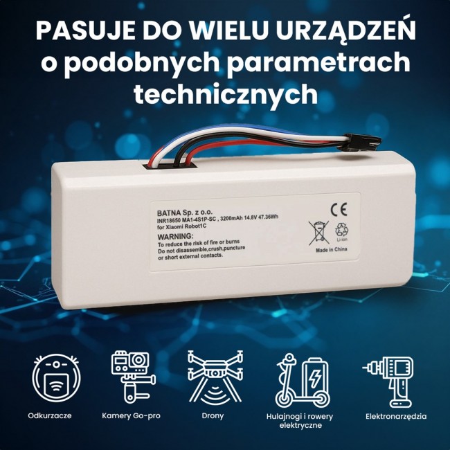 Battery for Xiaomi Robot 1C P1904-4S1P-MM, 3200mAh, 47.36Wh, STYTJ01ZHM Mijia 1C P1904-4S1P-MM (Dreame MC1808)
