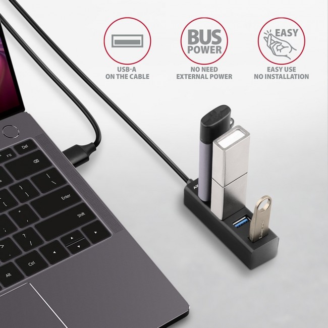 Axagon HUE-M1AL interface hub USB 3.2 Gen 1 (3.1 Gen 1) Type-A 5000 Mbit/s Black Axagon HUE-M1AL interface hub USB 3.2 Gen 1 (3.1 Gen 1) Type-A 5000 Mbit/s Black
