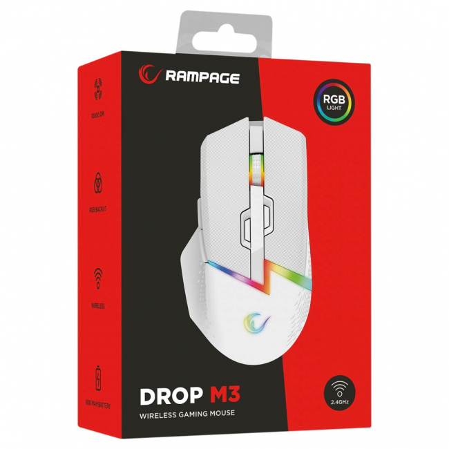 RAMPAGE DROP M3 V2 24000 DPI WHITE WIRELESS MOUSE
