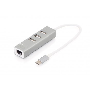 Digitus USB Type-C 3-Port Hub + Fast Ethernet LAN Adapter