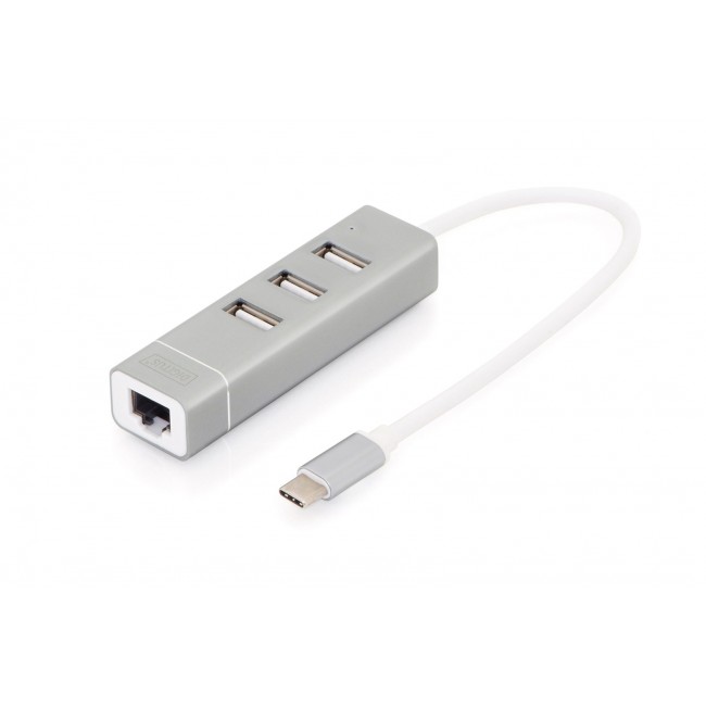 Digitus USB Type-C 3-Port Hub + Fast Ethernet LAN Adapter Digitus USB Type-C 3-Port Hub + Fast Ethernet LAN Adapter