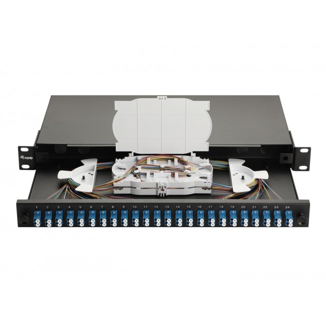 Equip 24-Port Fiber Optic Splice Box, LC Duplex, OS2, 1U, Equipped, Black