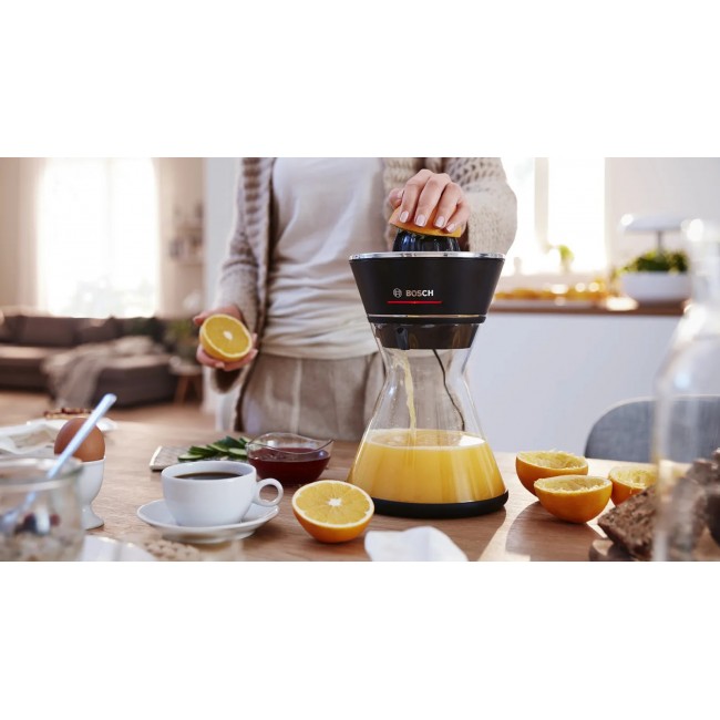 Bosch MCP72GPB citrus press Plastic, Stainless steel Black, Transparent
