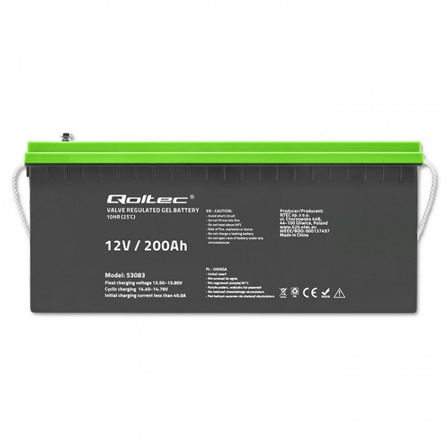 Qoltec 53083 Gel battery | 12V | 200AH Qoltec 53083 Gel battery | 12V | 200AH