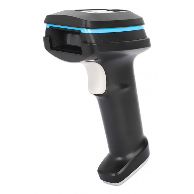 Manhattan Wireless 2D Handheld Barcode Scanner, 250mm Scan Depth, up to 80m effective range (line of sight), Max Ambient Light 100,000 lux (sunlight), Black, Charging cable (USB-A to USB-C into device) 1m included, Three Year Warranty
