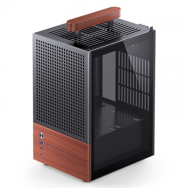 Jonsbo T6 PC Case, Mini-Tower, Mini-ITX, Tempered Glass, Wood, black