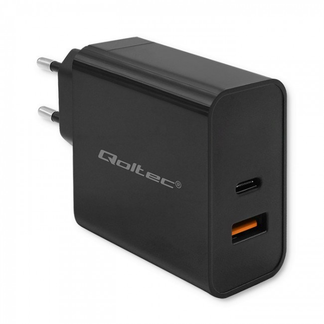 Qoltec Super Quick PD Charger | 1xUSB-C | 1xUSB | 90W | 5-20V | 2.4-4.35A | Black
