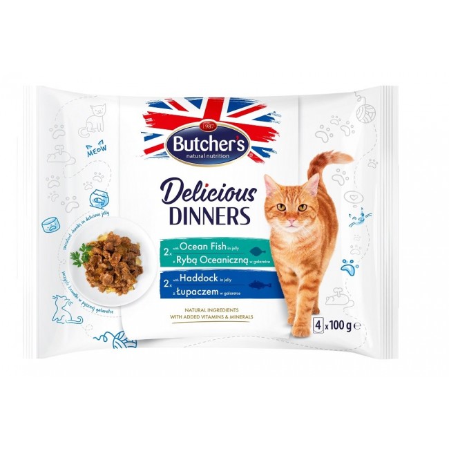 BUTCHER'S Delicious Dinners Ocean Fish, Haddock - wet cat food - 4 x 100g