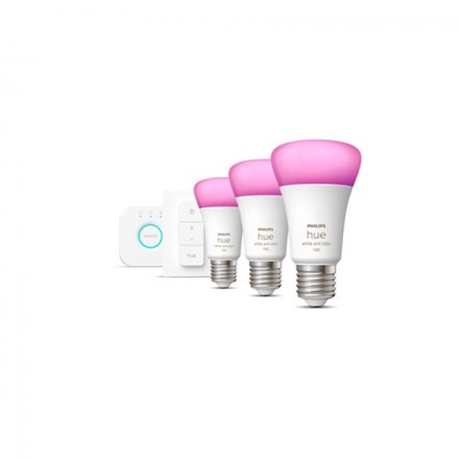 Philips Hue White and colour ambience Starter kit: 3 E27 smart bulbs (1100) + dimmer switch Philips Hue White and colour ambience Starter kit: 3 E27 smart bulbs (1100) + dimmer switch