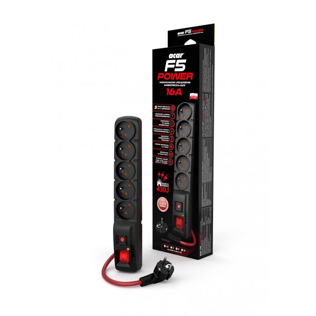 Acar F5 Power strip 16A (1,5m black) Acar F5 Power strip 16A (1,5m black)