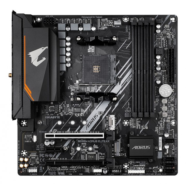 GIGABYTE B550M AORUS ELITE AX Motherboard - AMD Ryzen 5000 CPUs, 5+3 Phases VRM, up to 4733MHz DDR4, 1xPCIe 4.0 + 1xPCIe 3.0 M.2, Wi-Fi 6E, 1GbE LAN, USB 3.2 Gen 1 GIGABYTE B550M AORUS ELITE AX Motherboard - AMD Ryzen 5000 CPUs, 5+3 Phases VRM, up to 4733MHz DDR4, 1xPCIe 4.0 + 1xPCIe 3.0 M.2, Wi-Fi 6E, 1GbE LAN, USB 3.2 Gen 1