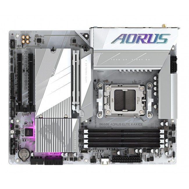GIGABYTE B650E AORUS ELITE X AX ICE Motherboard - AMD Ryzen 9000 Series CPUs, 12+2+2 Phases VRM, up to 8000MHz DDR5 (OC), 1xPCIe 5.0 + 2xPCIe 4.0 M.2, 2.5GbE LAN, WIFI 6E, USB 3.2 Gen 2 GIGABYTE B650E AORUS ELITE X AX ICE Motherboard - AMD Ryzen 9000 Series CPUs, 12+2+2 Phases VRM, up to 8000MHz DDR5 (OC), 1xPCIe 5.0 + 2xPCIe 4.0 M.2, 2.5GbE LAN, WIFI 6E, USB 3.2 Gen 2