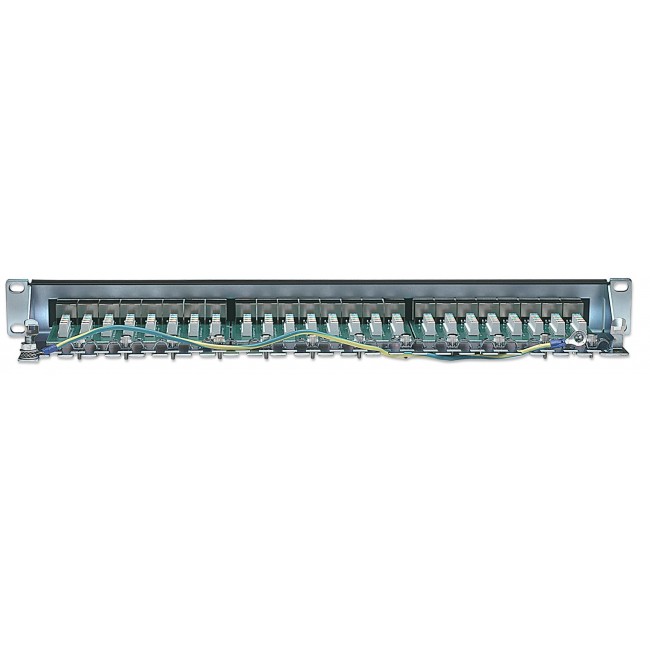 Intellinet Patch Panel, Cat6, FTP, 24-Port, 1U, Shielded, 90 Top-Entry Punch-Down Blocks, Black