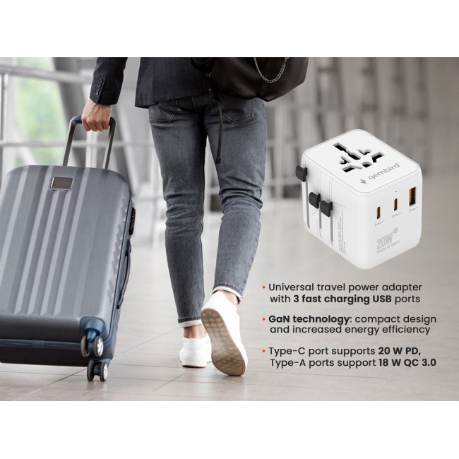 Gembird TPA-1A2C20-01-W Universal travel power adapter, 20 W, white Gembird TPA-1A2C20-01-W Universal travel power adapter, 20 W, white