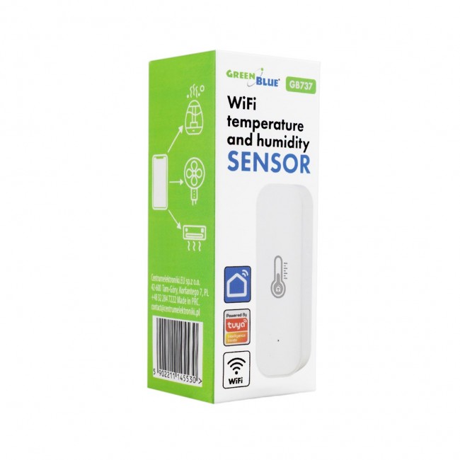 GreenBlue WiFi Temperature and Humidity Sensor, Android/iOS/Alexa/Google Home, 3.0V DC, LR03x2, GB737 GreenBlue WiFi Temperature and Humidity Sensor, Android/iOS/Alexa/Google Home, 3.0V DC, LR03x2, GB737