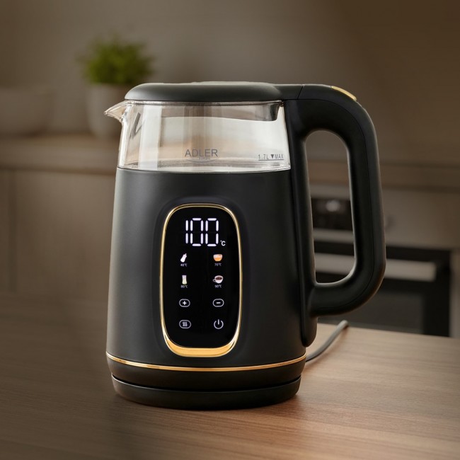 Adler D 1305 BG electric kettle 1.7 L 2200 W Black, Transparent, Gold Adler D 1305 BG electric kettle 1.7 L 2200 W Black, Transparent, Gold