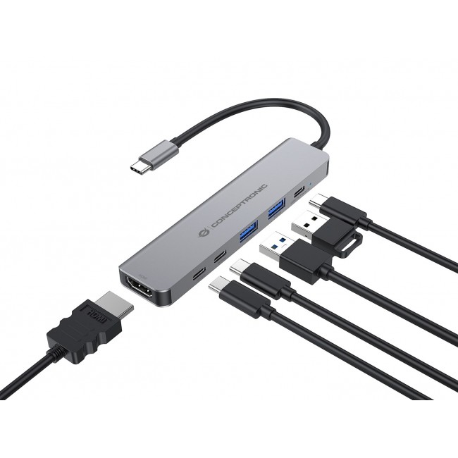 Conceptronic DONN33G 6-in-1 USB 3.2 Gen 1 Docking Station, HDMI, USB-A 5Gbps x 2, USB-C 5Gbps x 2, 100W USB PD