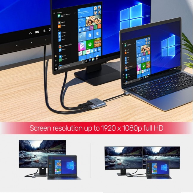 UNITEK V1304A video cable adapter 0.15 m USB Type-A HDMI + VGA (D-Sub) Grey UNITEK V1304A video cable adapter 0.15 m USB Type-A HDMI + VGA (D-Sub) Grey