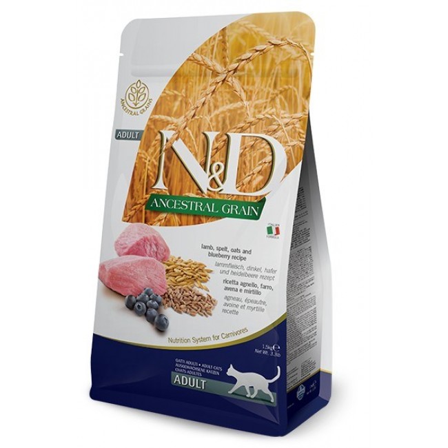 FARMINA N&D ANCESTRAL GRAIN CAT LAMB. SPELT. OATS AND BLUEBERRY ADULT 1.5kg FARMINA N&D ANCESTRAL GRAIN CAT LAMB. SPELT. OATS AND BLUEBERRY ADULT 1.5kg