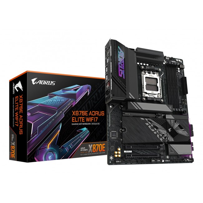 GIGABYTE X870E AORUS ELITE WIFI7 Motherboard - Supports AMD Ryzen 9000 CPUs, 16+2+2 Phases Digital VRM, up to 8000Hz DDR5 (OC), 3xPCIe 5.0 + 1xPCIe 4.0, Wi-Fi 7, 2.5GbE LAN, USB 4 GIGABYTE X870E AORUS ELITE WIFI7 Motherboard - Supports AMD Ryzen 9000 CPUs, 16+2+2 Phases Digital VRM, up to 8000Hz DDR5 (OC), 3xPCIe 5.0 + 1xPCIe 4.0, Wi-Fi 7, 2.5GbE LAN, USB 4