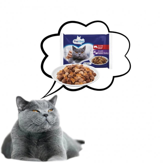 PREVITAL Beef and rabbit with turkey in jelly wet cat food 4 x 100g PREVITAL Beef and rabbit with turkey in jelly wet cat food 4 x 100g