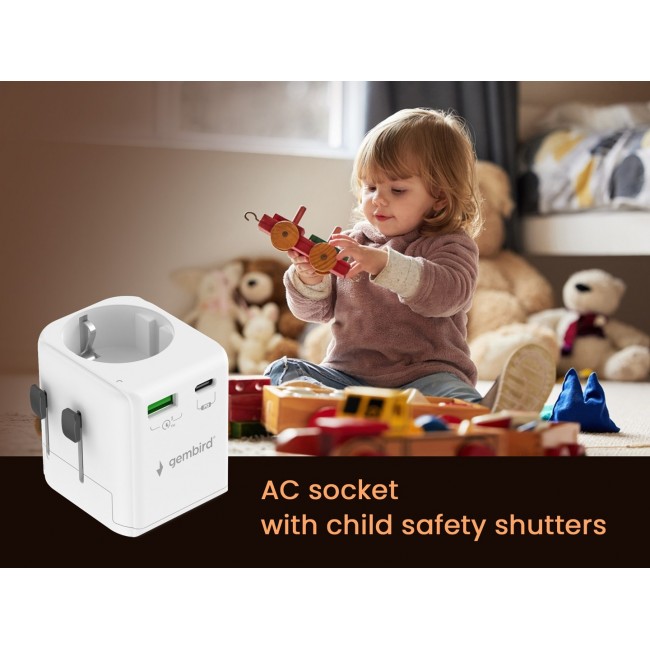 Gembird TPA-EU1A1C20-01-W Grounded universal travel power adapter, 20 W, white Gembird TPA-EU1A1C20-01-W Grounded universal travel power adapter, 20 W, white