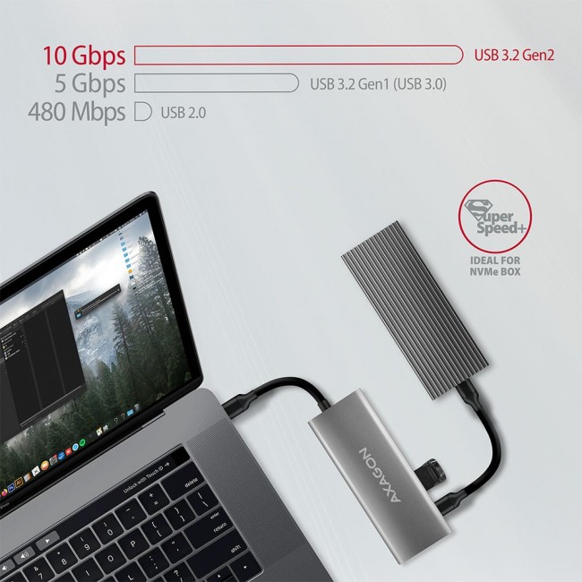 Axagon HMC-5G2 USB 10Gbps hub, 2x USB-A, 2x USB-C, HDMI 4k/60Hz, PD 100W, USB-C cable