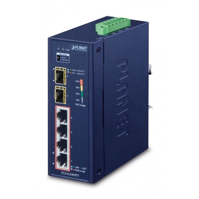 PLANET IGS-624HPT network switch Unmanaged Gigabit Ethernet (10/100/1000) Power over Ethernet (PoE) Blue PLANET IGS-624HPT network switch Unmanaged Gigabit Ethernet (10/100/1000) Power over Ethernet (PoE) Blue