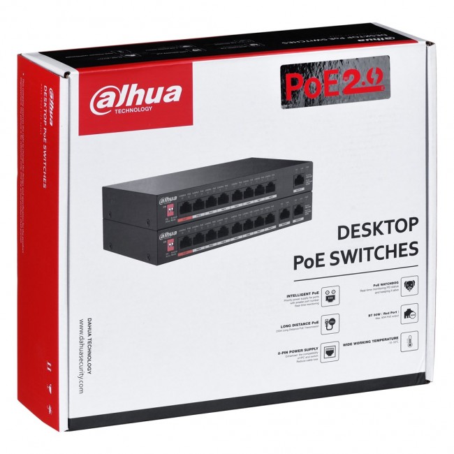 Dahua Technology PoE PFS3010-8ET-96-V2 network switch Unmanaged Gigabit Ethernet (10/100/1000) Power over Ethernet (PoE) Black