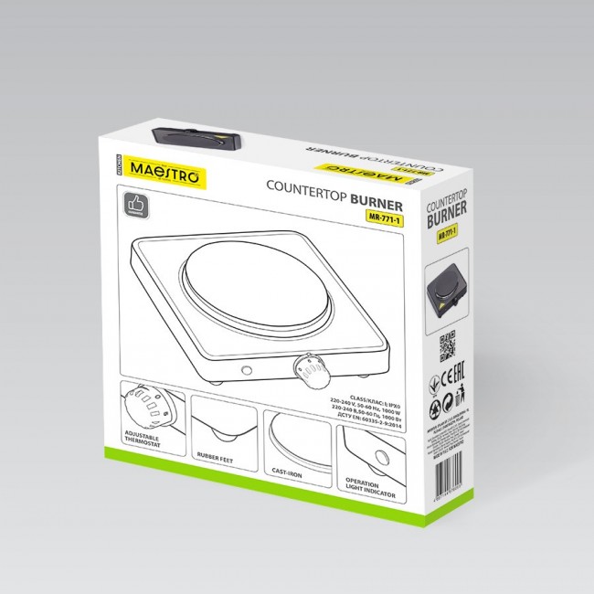 Maestro MR-771-1 hob 1000W Black Countertop Sealed plate 1 zone(s)