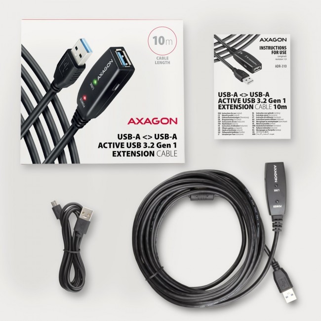 Axagon ADR-310 USB 3.2 Gen 1 A-M - A-F active extension/repeater cable 10m