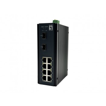 LevelOne 10-Port L2 Plus Managed Gigabit Industrial Switch, 8x 1GbE RJ45, 2x 1/2.5GbE SFP, DIN-Rail, -40 C to 75 C