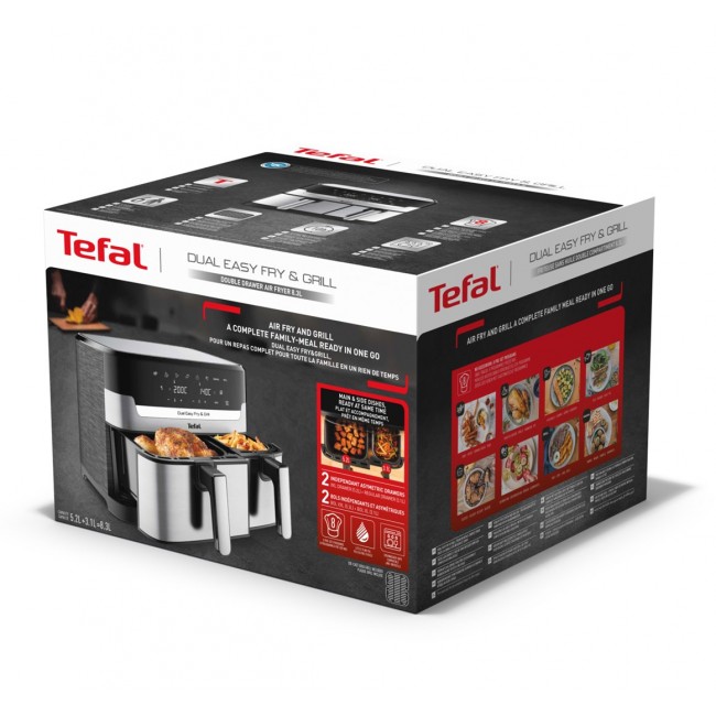 Tefal Dual Easy Fry & Grill EY905D Double 8.3 L Stand-alone 2700 W Hot air fryer Stainless steel