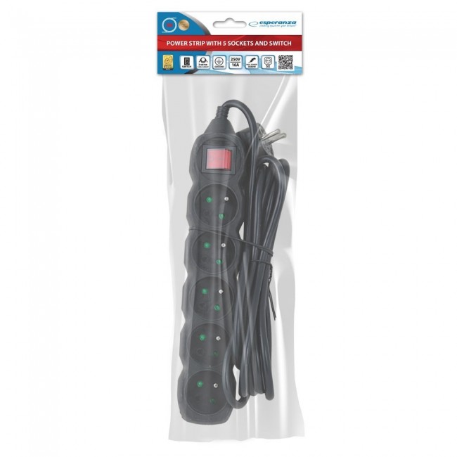 Esperanza ELK215K power extension 3 m 5 AC outlet(s) Indoor Black Esperanza ELK215K power extension 3 m 5 AC outlet(s) Indoor Black