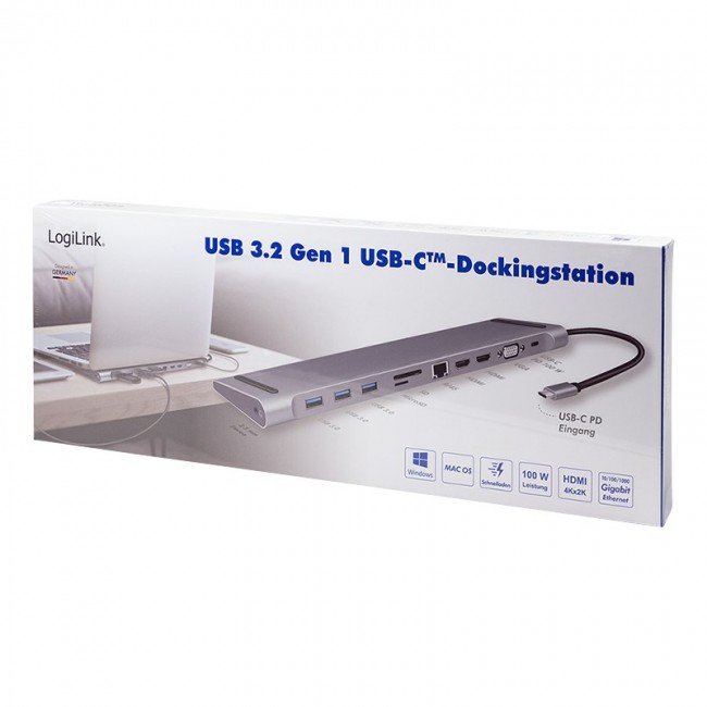 LogiLink UA0373 laptop dock/port replicator Wired USB 3.2 Gen 1 (3.1 Gen 1) Type-C Aluminium