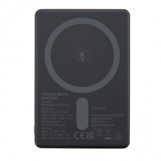 Intenso MW5000 Magnetic Power Bank 5000 mAh MagSafe Compatible, 15W Wireless Charging, 20W USB-C PD, Slim & Compact Tested in Germany Gray
