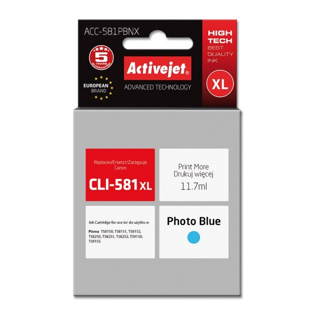 Activejet ACC-581PBNX Ink cartridge (replacement for Canon CLI-581PB XL Supreme 11,70 ml photo cyan)