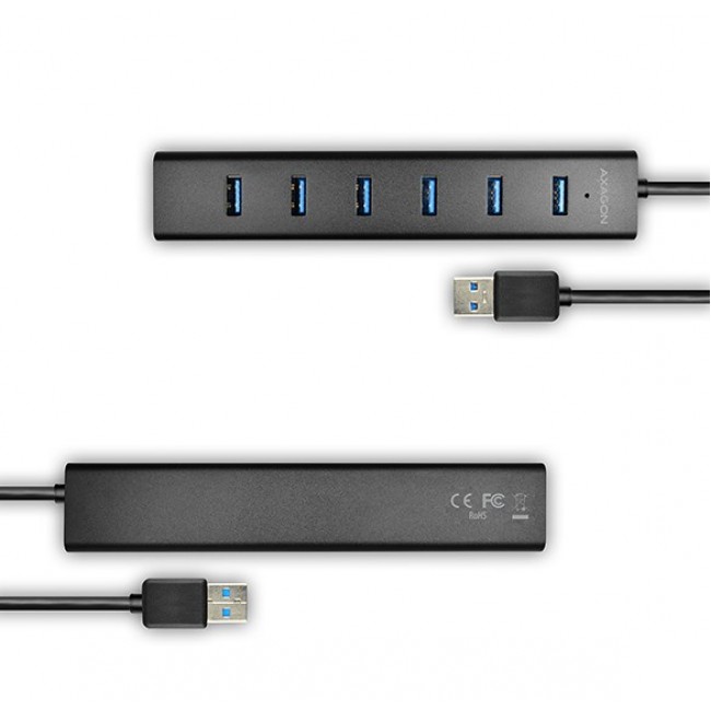 Axagon HUE-SA7BP interface hub USB 3.2 Gen 1 (3.1 Gen 1) Type-A 5000 Mbit/s Black