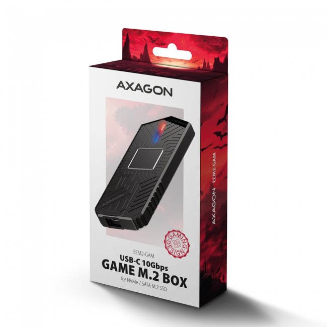 Axagon EEM2-GAM, USB-C 10Gbps - NVMe & SATA SSD GAME M.2 box, bezšroubkov SSD enclosure Black Axagon EEM2-GAM, USB-C 10Gbps - NVMe & SATA SSD GAME M.2 box, bezšroubkov SSD enclosure Black