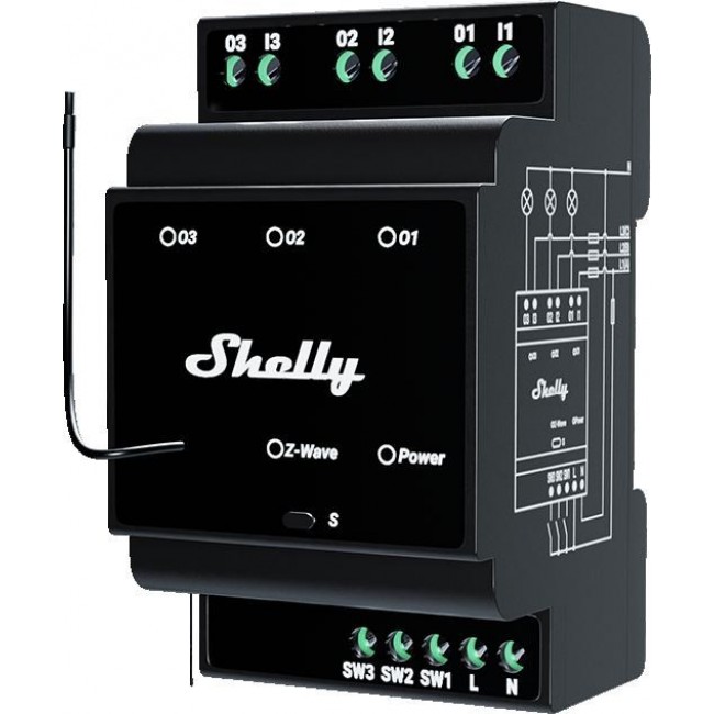 Shelly Qubino Wave Pro 3 3-channel Din Z-wave Bus Relay