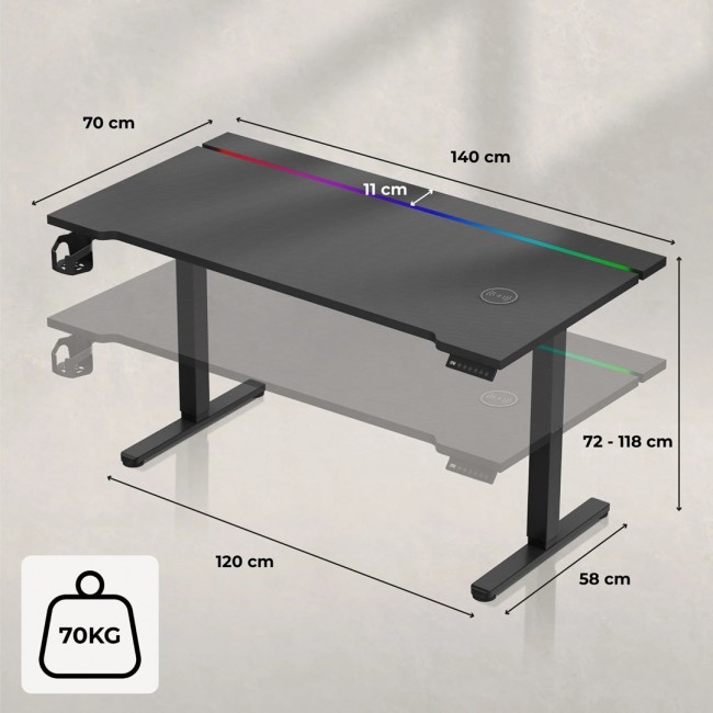 Huzaro Hero 8.7 RGB Electric Gaming Desk Black