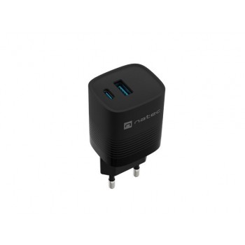 NATEC RIBERA GAN CHARGER 1X USB-A + 1X USB-C 30W BLACK