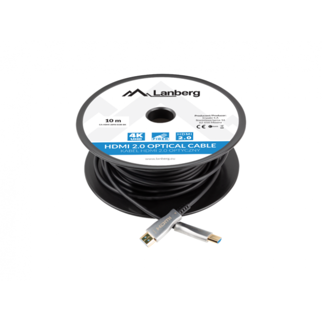 LANBERG HDMI CABLE M/M V2.0 10M OPTICAL AOC BLACK CA-HDMI-20FB-0100-BK LANBERG HDMI CABLE M/M V2.0 10M OPTICAL AOC BLACK CA-HDMI-20FB-0100-BK