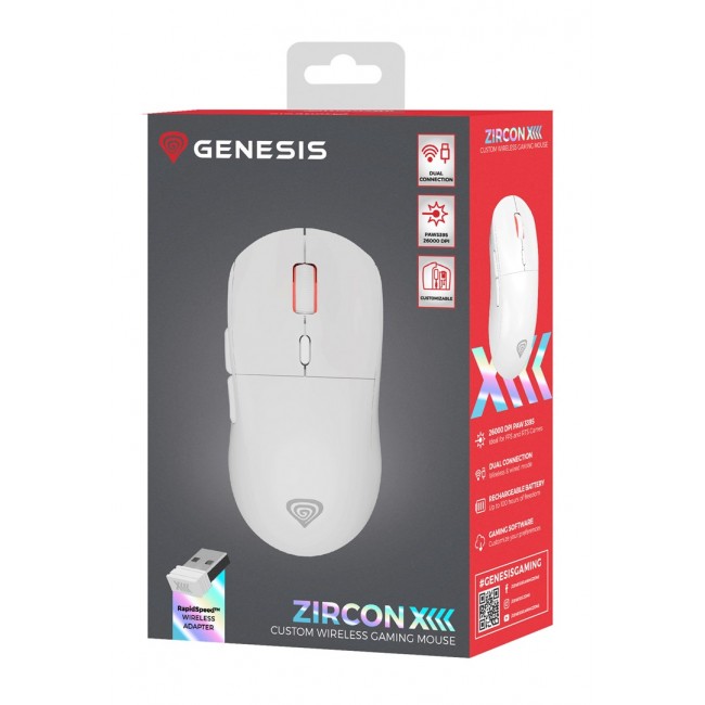 GENESIS Zircon XIII mouse Gaming Ambidextrous RF Wireless + USB Type-C Optical 26000 DPI