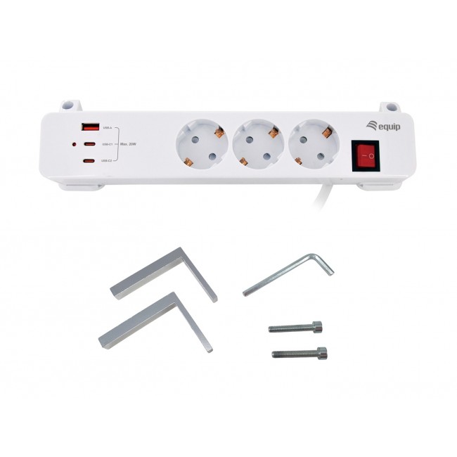 Equip 3-Outlet Clamp Power Strip with 3 x USB (2C + 1A)