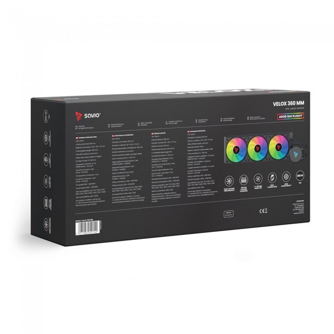 Savio VELOX 360 MM computer cooling system Processor All-in-one liquid cooler 36 cm Black 1 pc(s) Savio VELOX 360 MM computer cooling system Processor All-in-one liquid cooler 36 cm Black 1 pc(s)