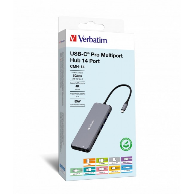 Verbatim CMH-14 USB Type-C 5000 Mbit/s Silver Verbatim CMH-14 USB Type-C 5000 Mbit/s Silver